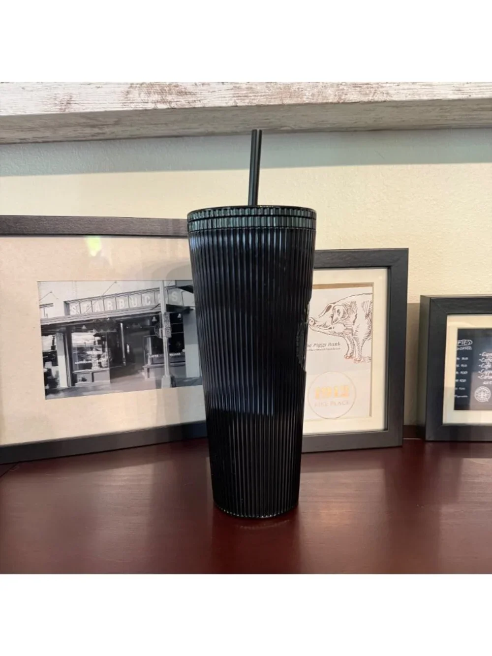 Starbucks Black Matte Textured Tumbler 24 Oz Cold Cup & Key Chain NEW